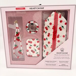 Velvet Caviar Cherry Phone Accessories Set MagSafe Charger Grip Charm Bag NEW
